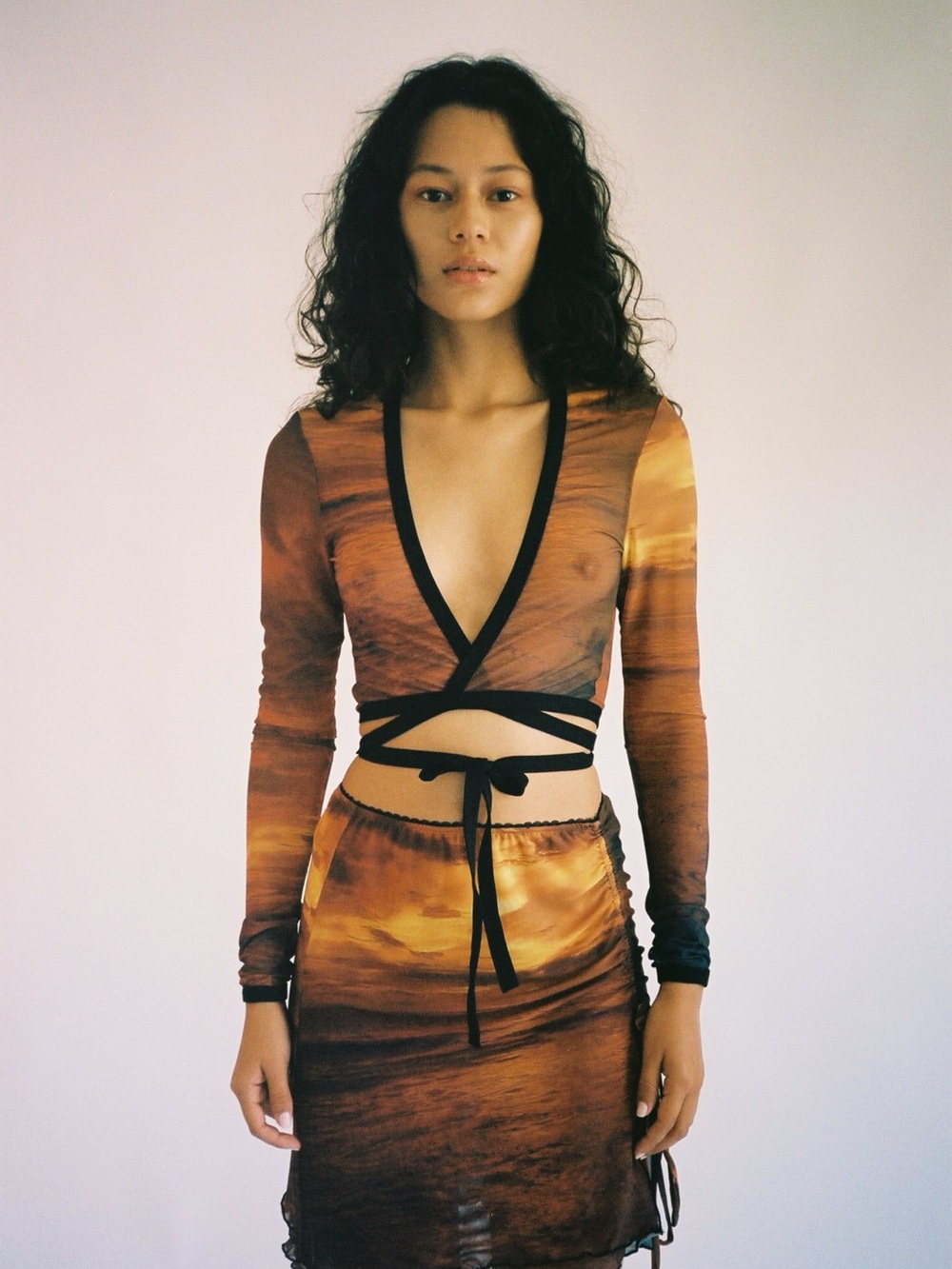 Priscavera Sunset Tie-Waist Wrap Top